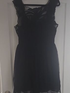 Black Lace Overlay Sleeveless Dress